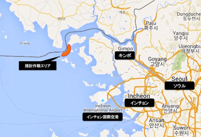 首都ソウルと漢江(ハンガン)河口の位置関係図 画像:首都ソウルと漢江(ハンガン)河口の位置関係図