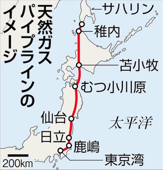 日露間の天然ガス・パイプライン計画(産経新聞) 画像:日露間の天然ガス・パイプライン計画(産経新聞)