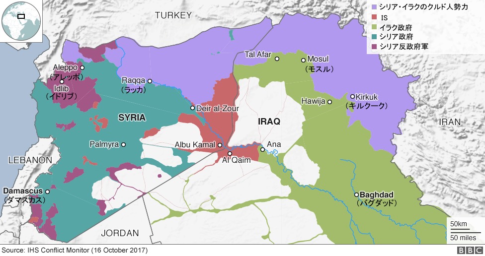シリアとイラクの勢力図 画像:シリアとイラクの勢力図