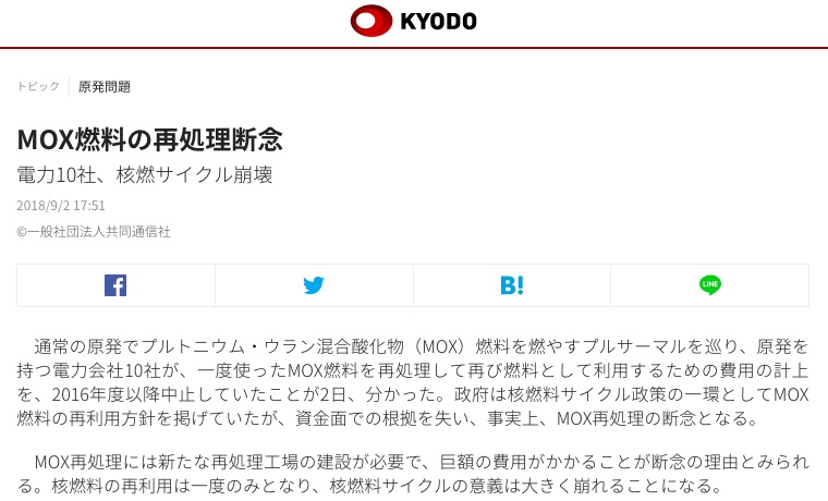 共同通信が報じた記事 画像:共同通信が報じた記事