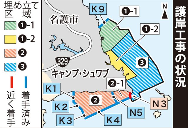 画像：沖縄タイムスが報じた護岸工事の状況