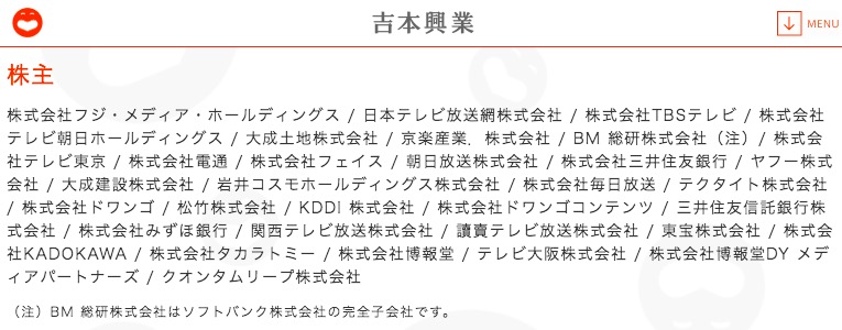 画像：吉本興業の株主