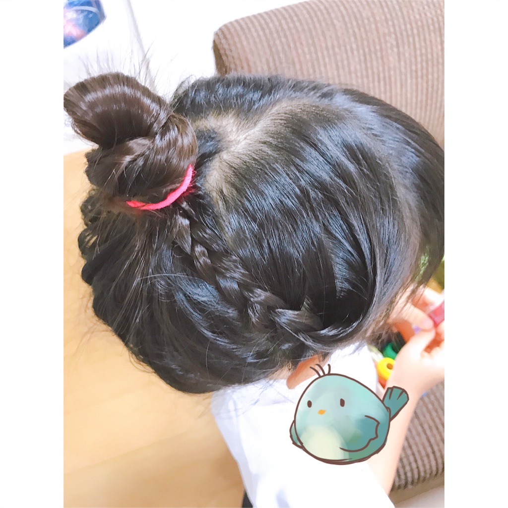 子どものまとめ髪ヘアアレンジ 時短 三つ編みドキンちゃん O型母の双子妊娠と育児