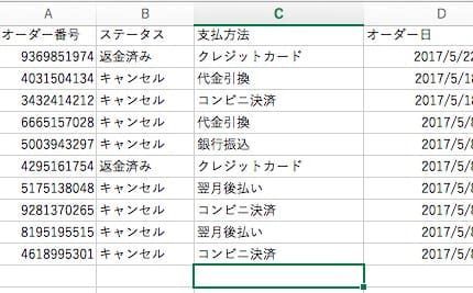 CSVファイルをExcelで開いているところ