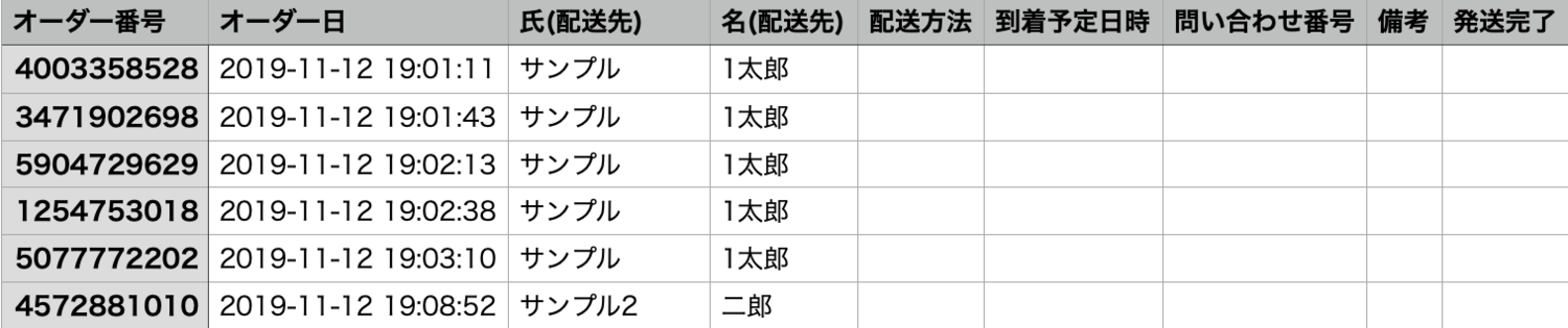 STORES　オーダー　CSV