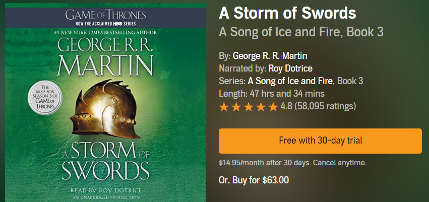 Audible洋書 A Storm of Swords （Book 3 of A Song of Ice and Fire） - ドラゴン