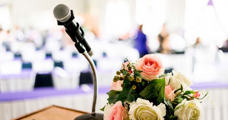 microphone in meeting room or conference room, Bussiness concept, soft focus