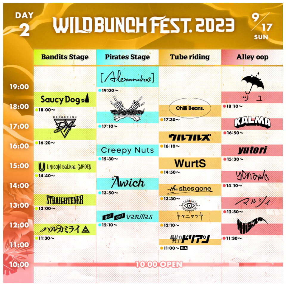 WILD BUNCH FEST.2023 タイムテーブル&オープニングアクト発表 