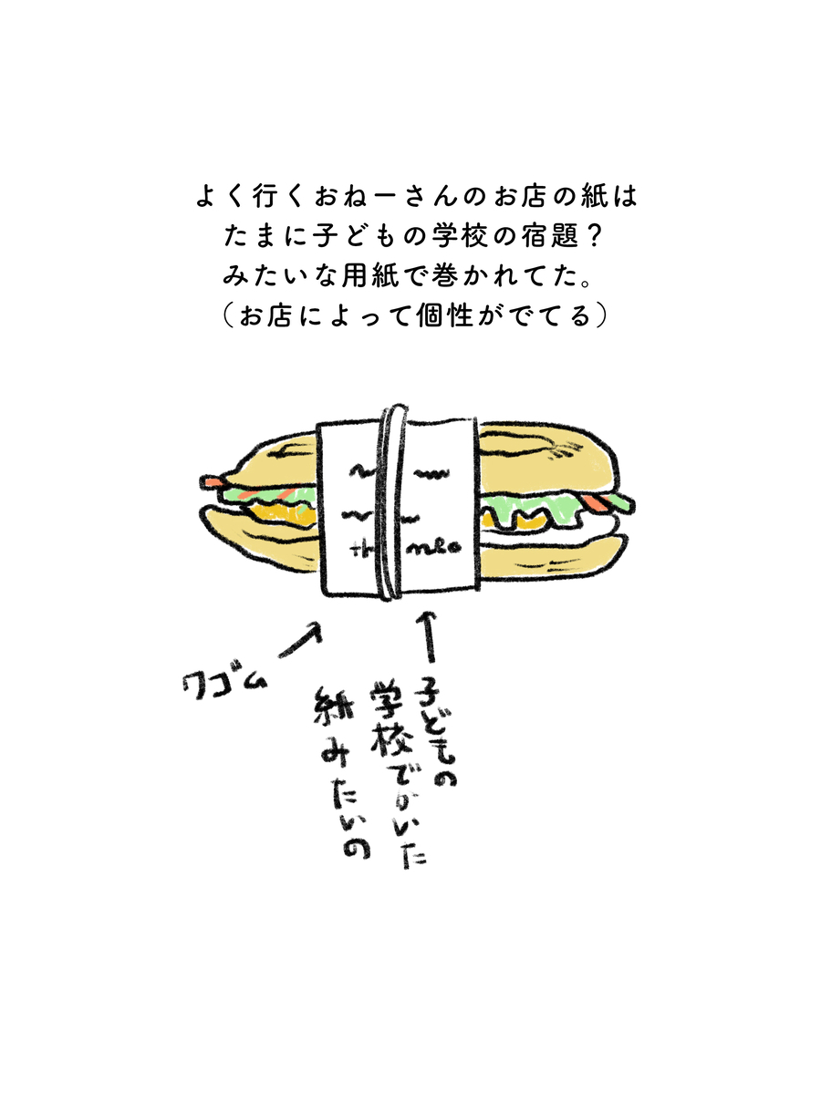 よく行くおねーさんのお店の紙は たまに子どもの学校の宿題? みたいな用紙で巻かれてた。 (お店によって個性がでてる)