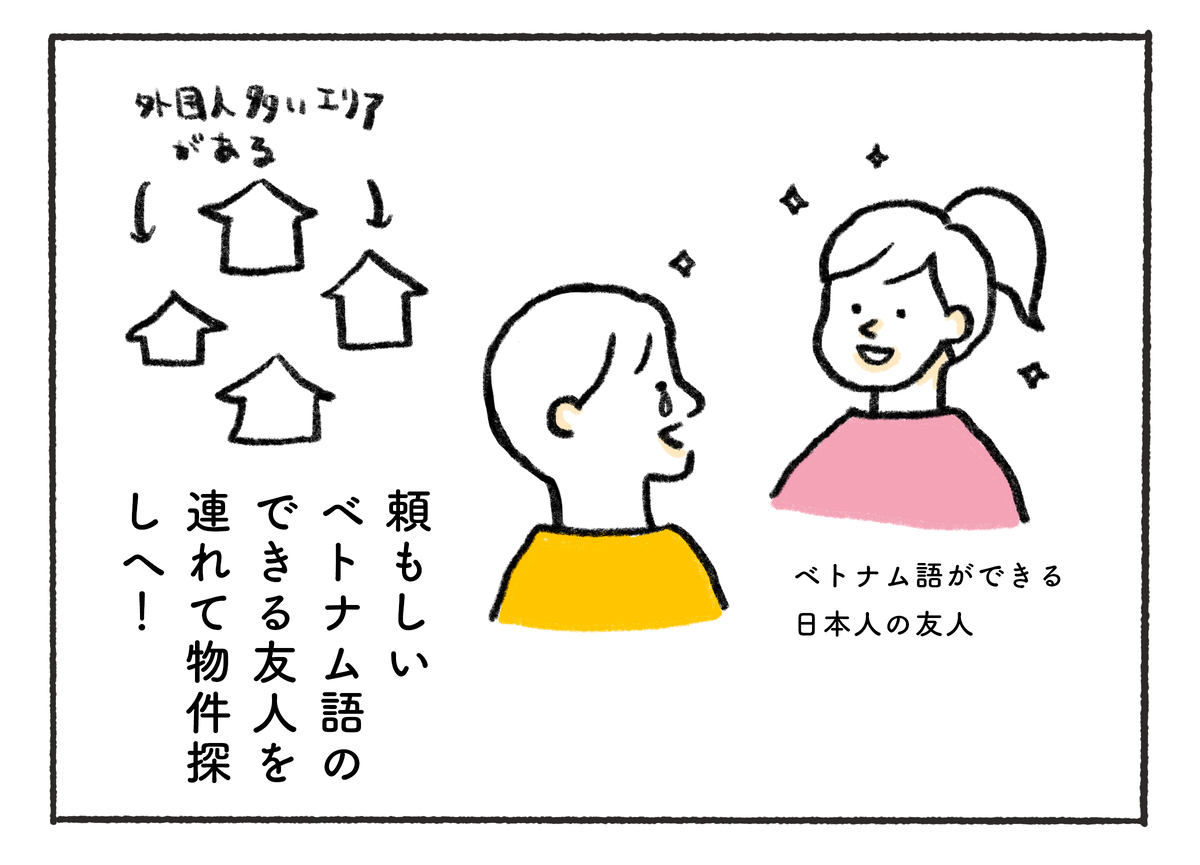 頼もしい ベトナム語の できる友人を 連れて物件探 しへ!