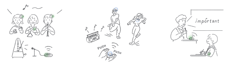 左から順に音楽で活用されている様子、ダンスで活用されている様子、英語の発音で活用されている様子