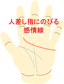 人差し指にのびる感情線