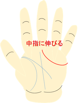 中指にのびる感情線