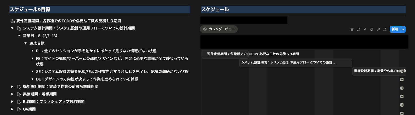 Notionでのスケジュール可視化例