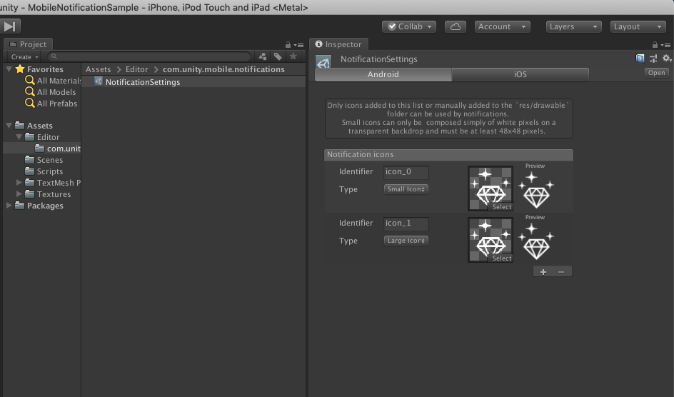 Unity Package Managerにモバイル通知の機能が追加されていた件 ３ Sunagimoブログ
