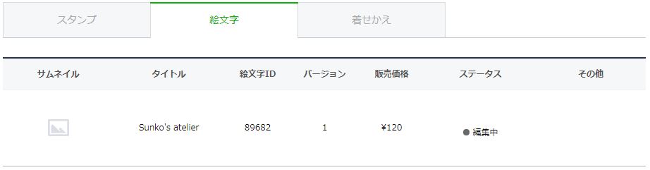 LINE絵文字のアイテム管理