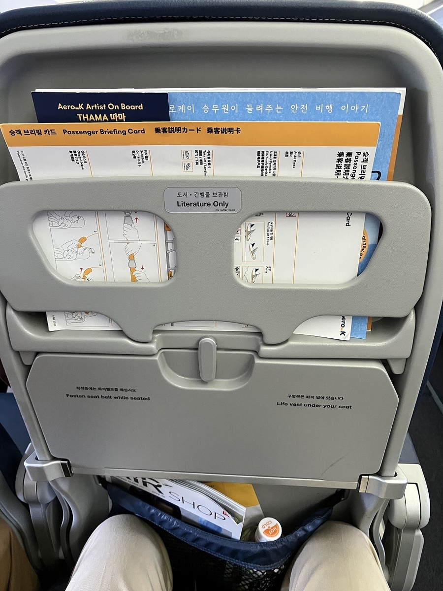 エアロK RF325便のシート背面テーブルとポケット