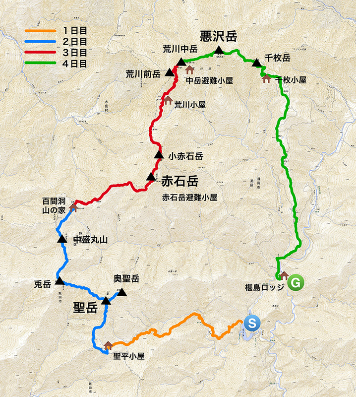 1日目は聖沢登山口から聖平小屋まで
