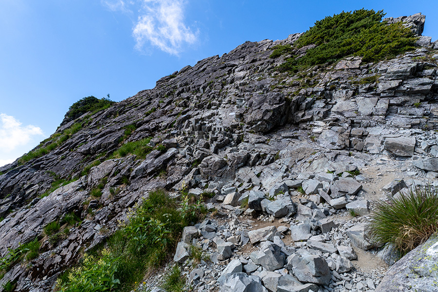 平蔵の頭は逆層の岩場