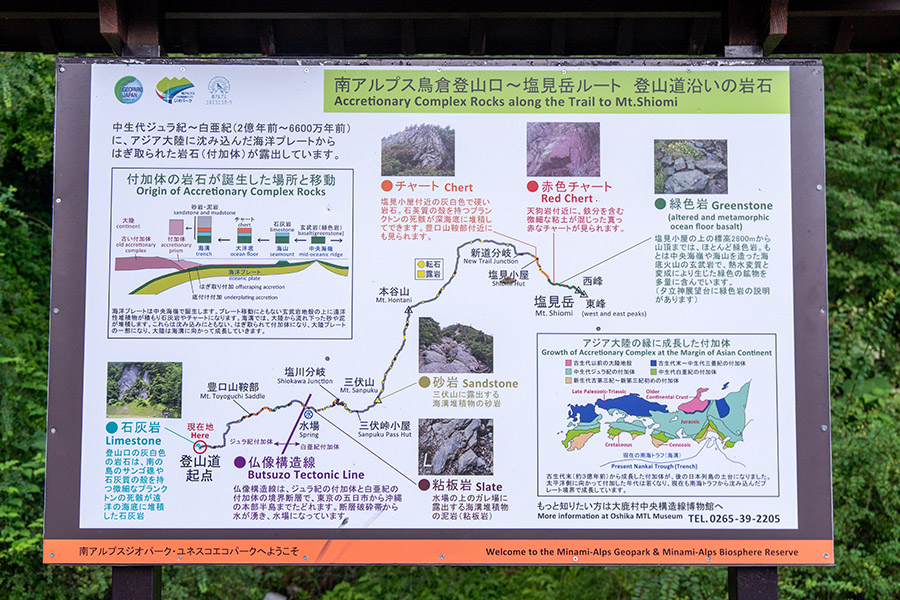 「塩見岳登山道の岩石」