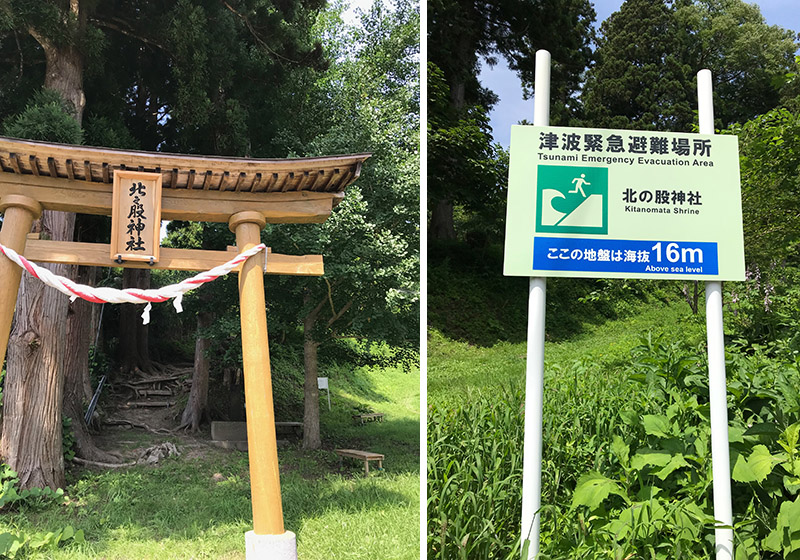 村内には，いたる所に津波の際の避難経路が記されています