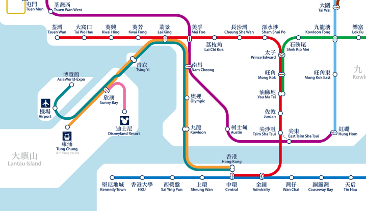 香港のMTRのマップ