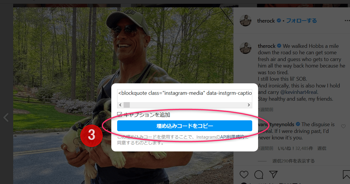 インスタグラムの埋め込み方法解説３