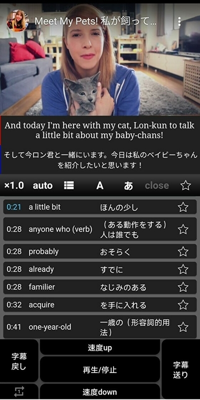 英語聞き流しアプリ　スマホ画面　ミカエラ