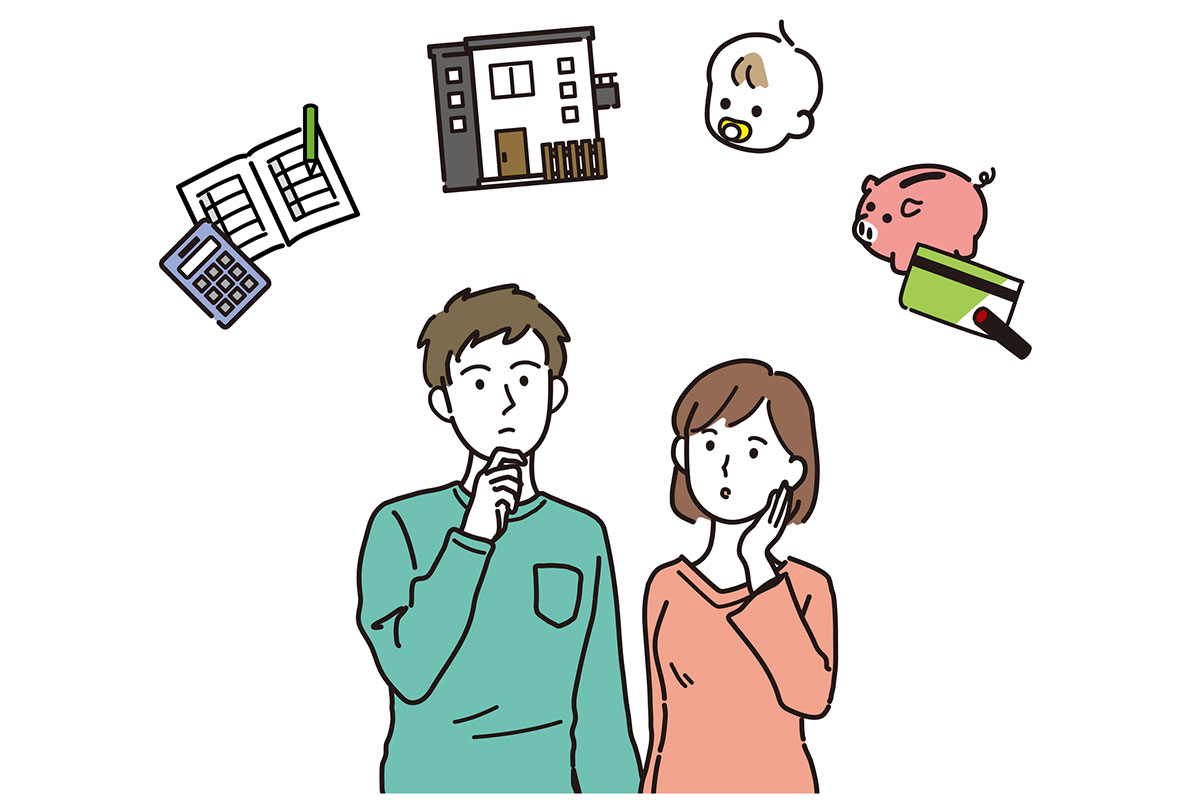 代々ライフプランについて考える夫婦イラスト