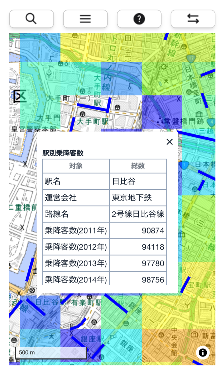 不動産情報ライブラリ・人口情報を選択した画面