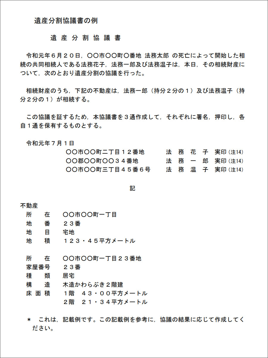 遺産分割協議書のサンプル