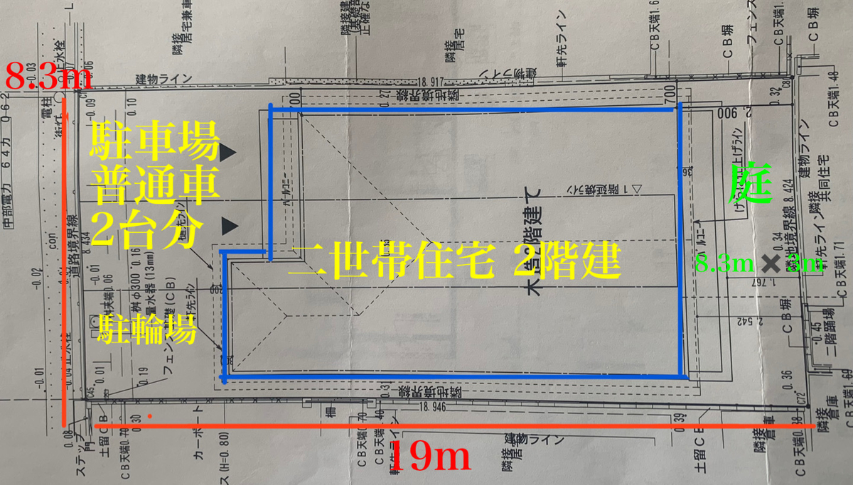 イメージ図 二世帯住宅と駐車場と庭