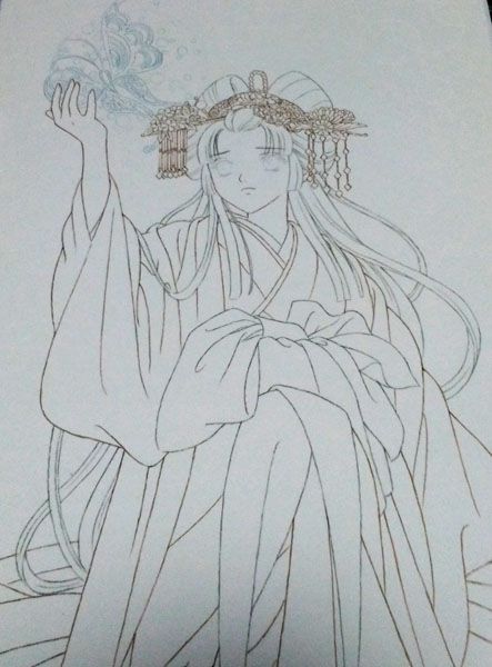完全手書き　花魁　A3サイズ 尾九 吉祥画 花魁 花札 花見で一杯 A4サイズ フレーム付き