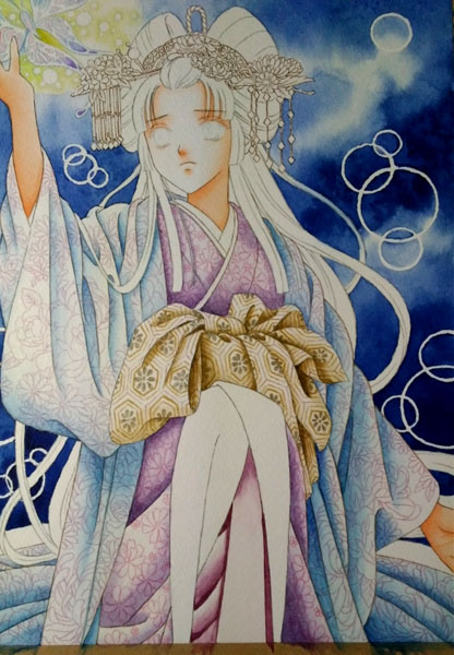 完全手書き　花魁　A3サイズ 尾九 吉祥画 花魁 花札 花見で一杯 A4サイズ フレーム付き
