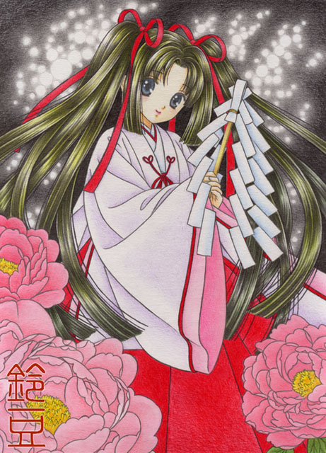 オリジナル【謹賀新年】巫女 手描きイラスト A4