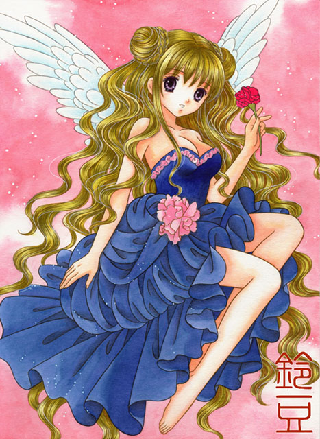 【林檎】アナログイラスト 手描き 大色紙 オリジナル 天使 林檎】アナログイラスト 手描き 大色紙 オリジナル 天使