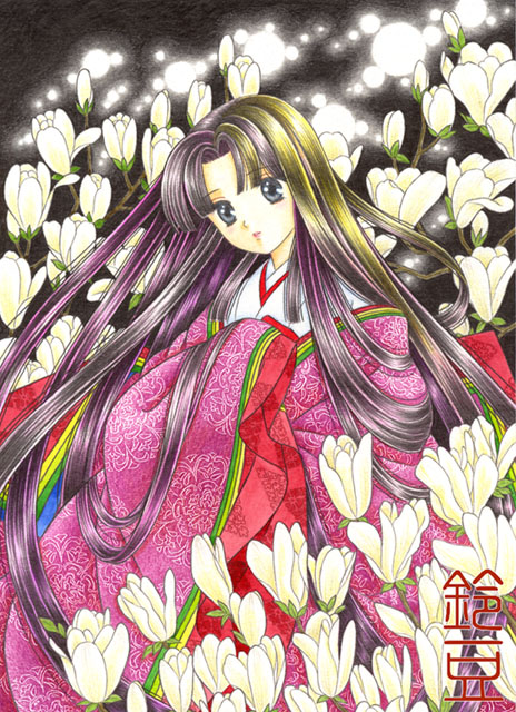 木蓮の姫」色鉛筆＆鉛筆オリジナル平安イラスト：お部屋は北向きくもり