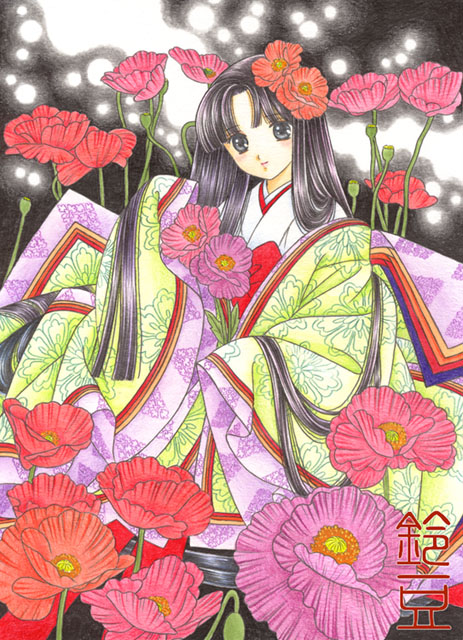 ひなげしの姫」色鉛筆＆鉛筆オリジナル平安イラスト：夏服が無い