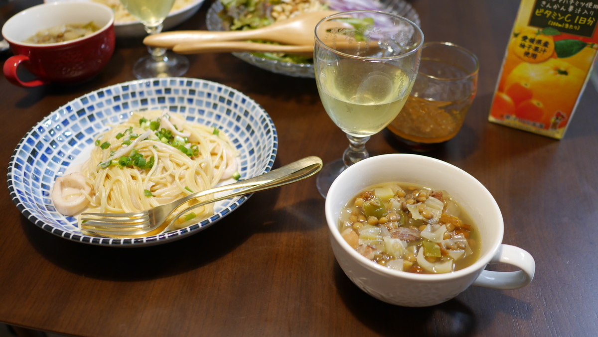 冬のおもてなしランチ 塩辛クリームチーズパスタ ほか 小さいながらも楽しい我が家