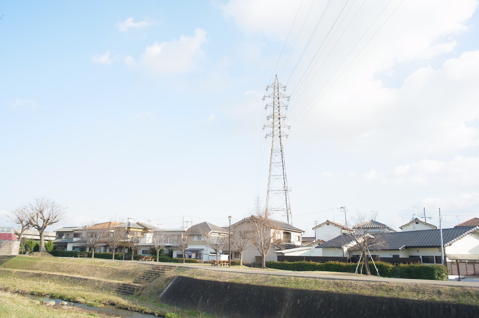 電線のある道