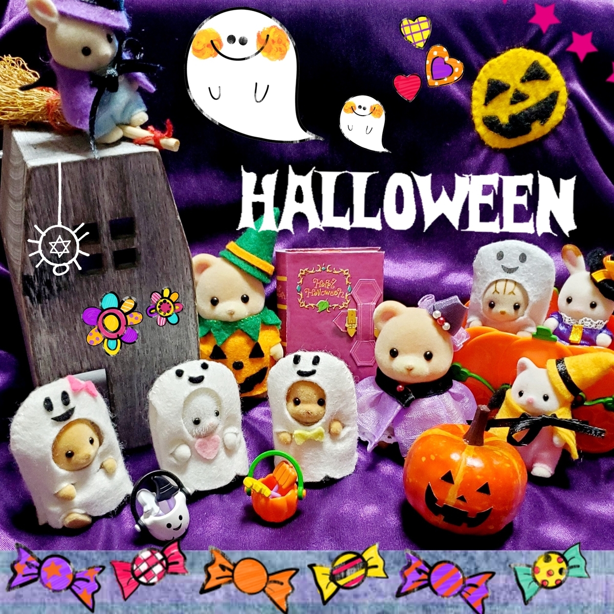 ハンドメイド〉シルバニアとミニチュア 豆本ドールハウス ハロウィン