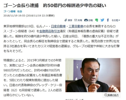 ゴーン会長の逮捕の理由