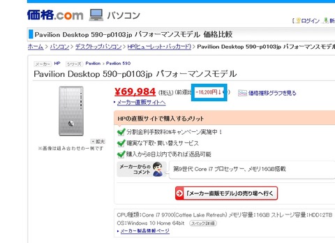 価格コムに掲載されてる私が買ったモデルの詳細情報