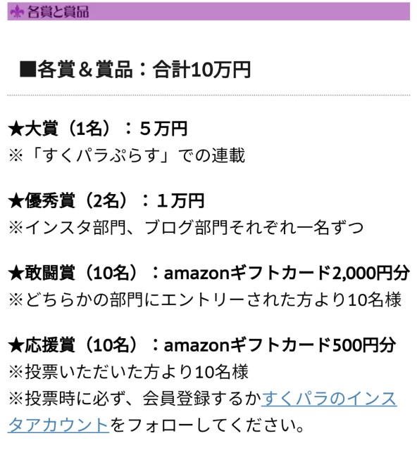 すくパラダブル総選挙の賞金総額10万円の内訳の画像