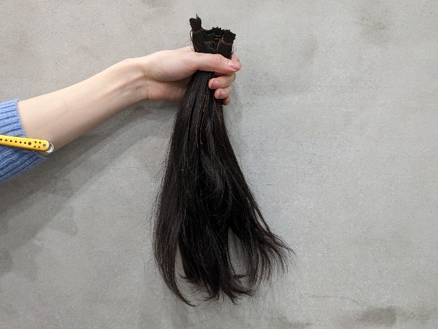 ヘアドネーションで切った髪の束の写真
