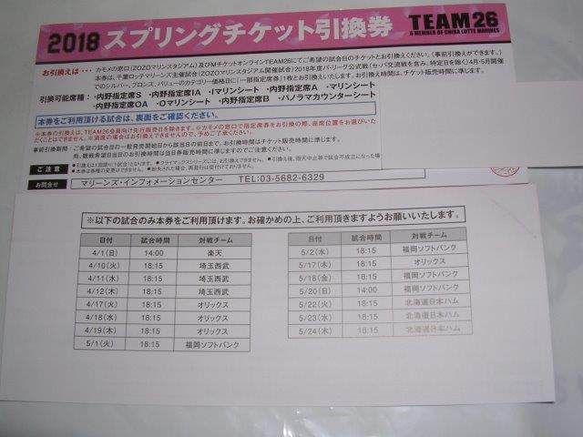 千葉ロッテマリーンズ 一部指定席引換券5枚セット チケット引換券』試合観戦でのご利用方法 - 千葉ロッテマリーンズ