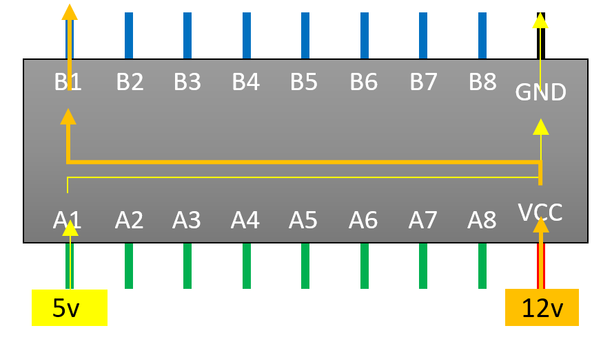 トランジスタアレイ(TD62783APG)を使ってコンパクトな回路で8個