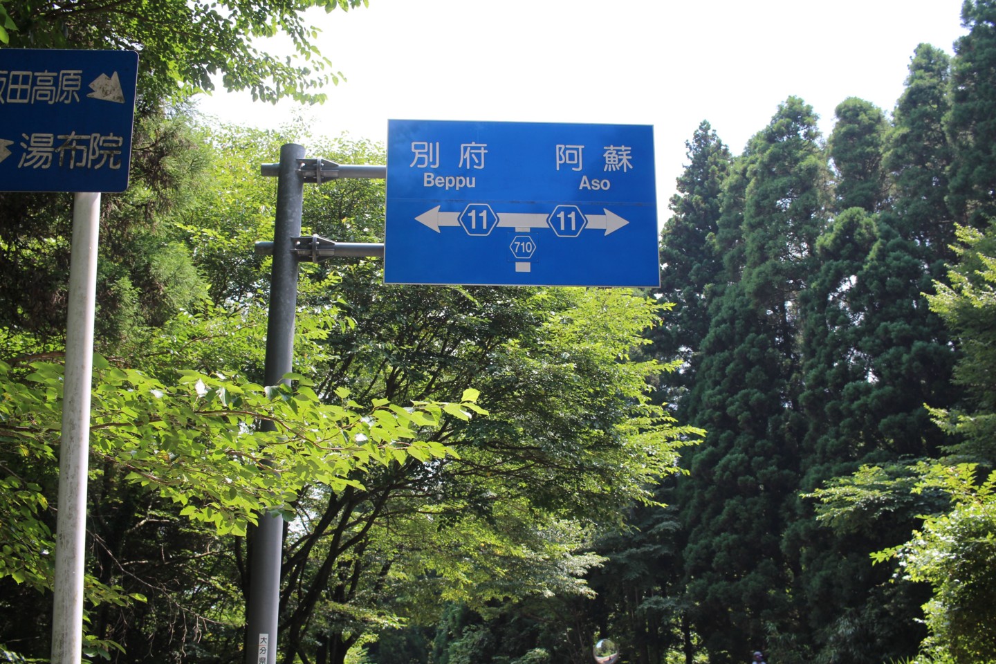 やまなみハイウェイ合流の青看板の写真