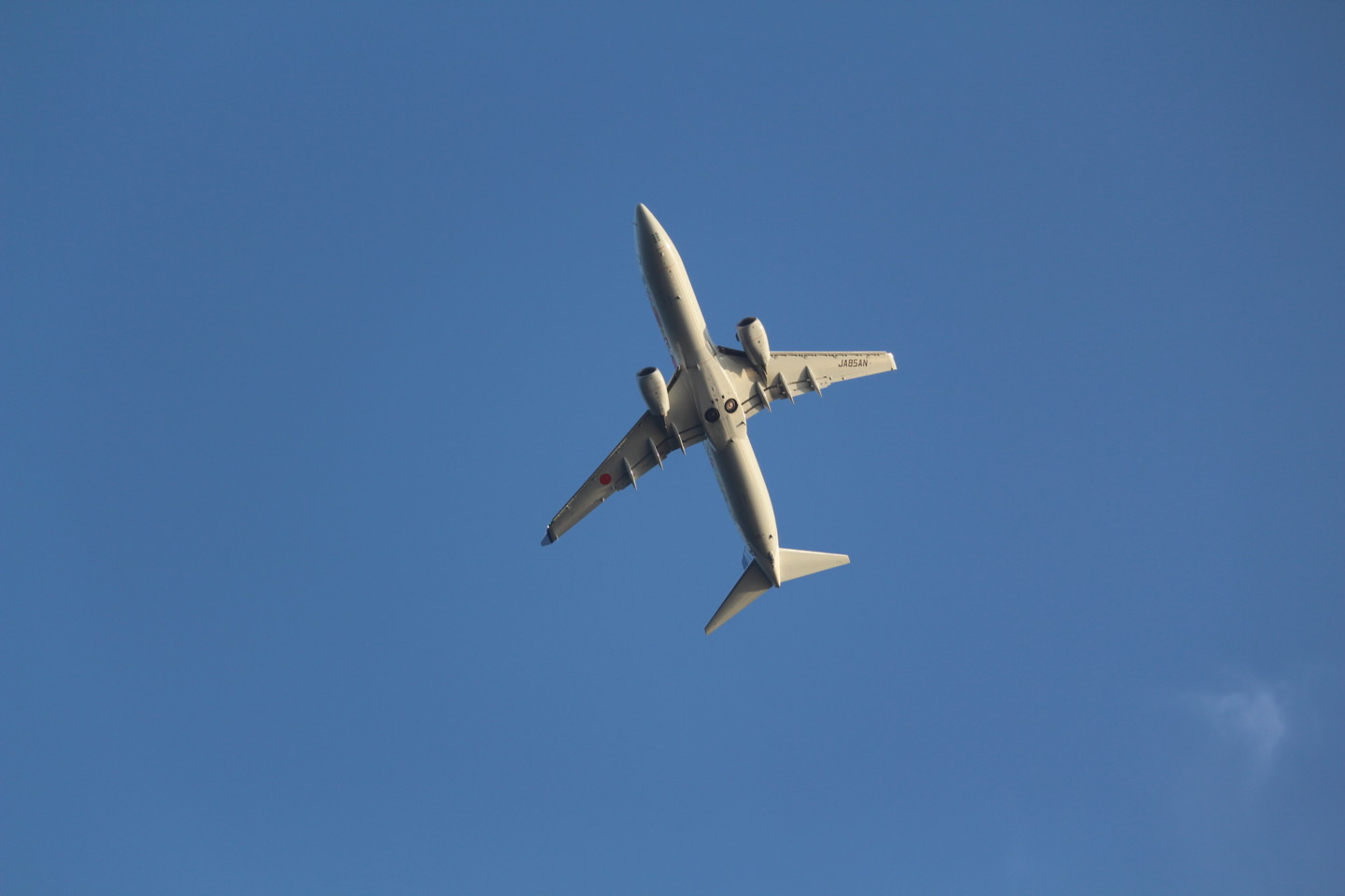 羽田空港からと離陸する飛行機の下側の写真