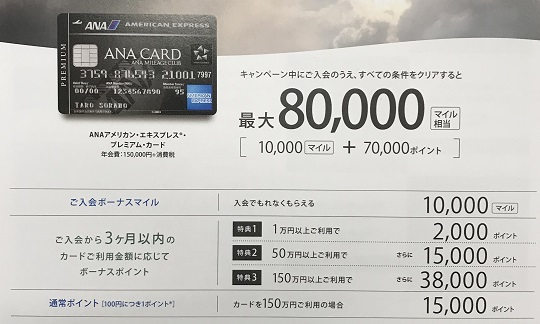 ANAアメックスカードにアメックス営業経由で紹介入会した場合の獲得マイル数